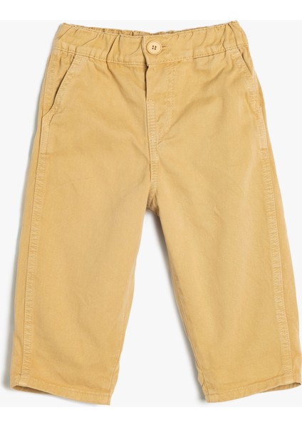 Kot Pantolon Beli Lastikli Pamuklu Cep Detaylı