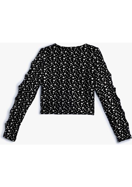 Crop Bluz Uzun Kollu Pencere Detaylı Yuvarlak Yaka fiyatları