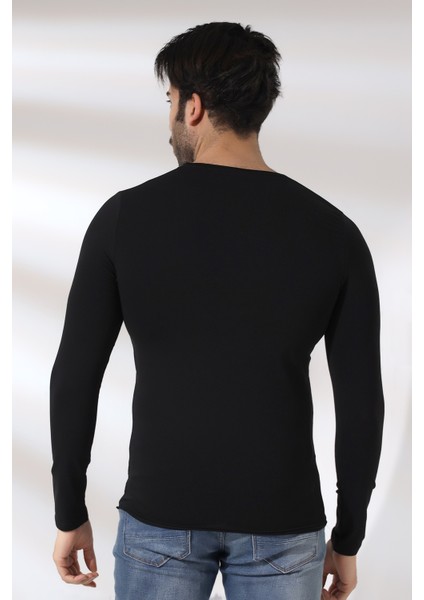 Compact Penye Likralı Slim Fit Uzun Kol Pis V Yaka T-Shirt 19699 Siyah fırsatları