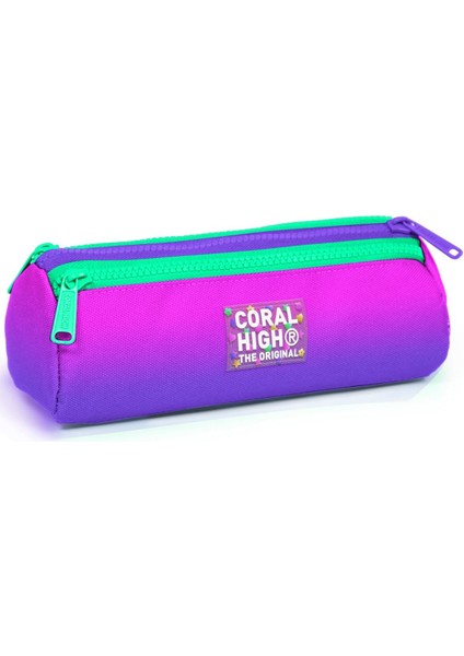 Coral High Kids Pembe Mor Renk Geçişli Üç Bölmeli Kalem Çantası 22062