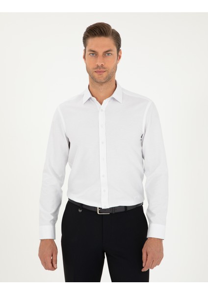 Erkek Beyaz Oxford Slim Fit Uzun Kollu Gömlek 50292539-VR013