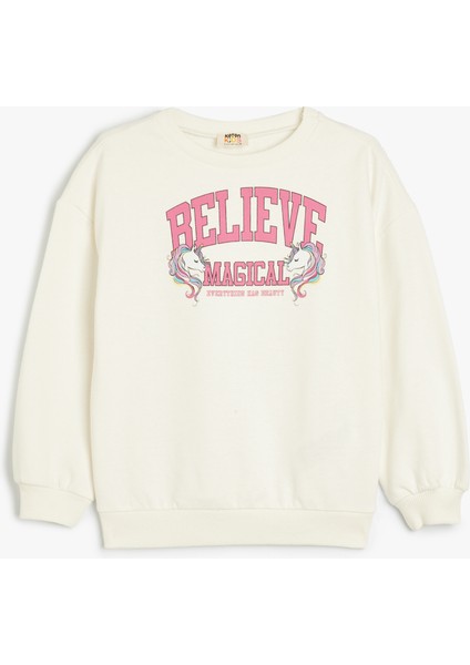 Sweatshirt Unicorn Baskılı Bisiklet Yaka Uzun Kollu