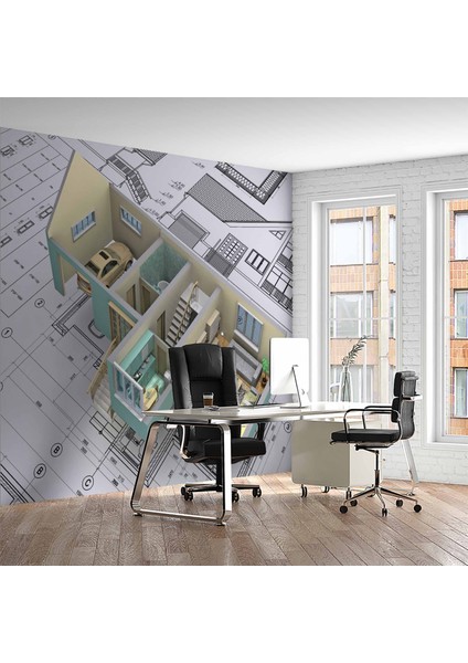 Mimari Proje Çizimi Gayrimenkul Emlak ve Gayrimenkul Duvar Kağıdı Baskı