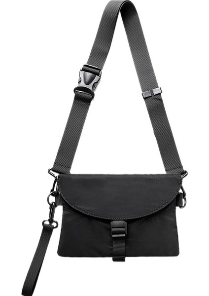 Erkek Postacı Çantası Günlük Fonksiyonlu Fermuar Havalı Su Geçirmez Tek Renk Göğüs Eğlence Çift Omuz Siyah (Yurt Dışından)