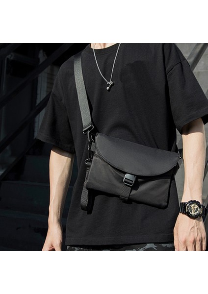 Erkek Postacı Çantası Günlük Fonksiyonlu Fermuar Havalı Su Geçirmez Tek Renk Göğüs Eğlence Çift Omuz Siyah (Yurt Dışından) fiyatları