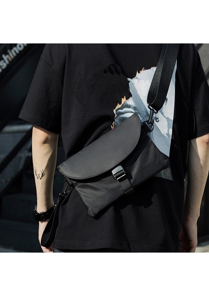 Erkek Postacı Çantası Günlük Fonksiyonlu Fermuar Havalı Su Geçirmez Tek Renk Göğüs Eğlence Çift Omuz Siyah (Yurt Dışından) modelleri