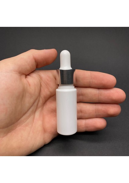 15 ml Plastik Beyaz Şişe Cam Damlalıklı , Gümüş Metal Kapaklı , 15 cc Cam Damlalıklı Pe Şişe x 10 Adet