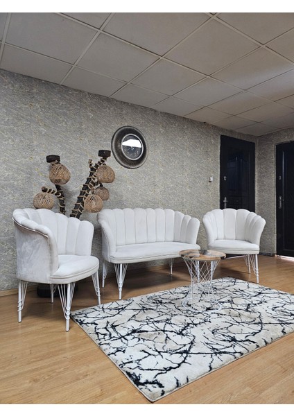 Beyaz Boyalı Tel Ayak Papatya Çay Seti Koltuk Takımı , Balkon,Ofis, Cafe Koltuk Takımı