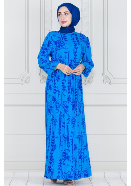 Otantik Yarım Düğmeli Viscon Elbise-Bebe Mavi fiyatları