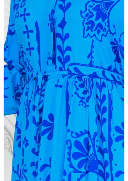 Otantik Yarım Düğmeli Viscon Elbise-Bebe Mavi fırsatları