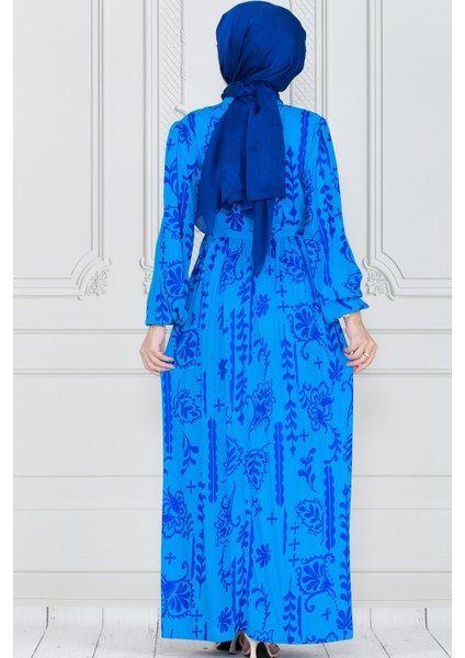 Otantik Yarım Düğmeli Viscon Elbise-Bebe Mavi indirimleri