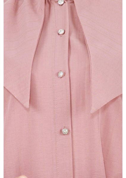 Büyük Yaka Kolu Büzgü Detaylı Tunik-Pudra fırsatları