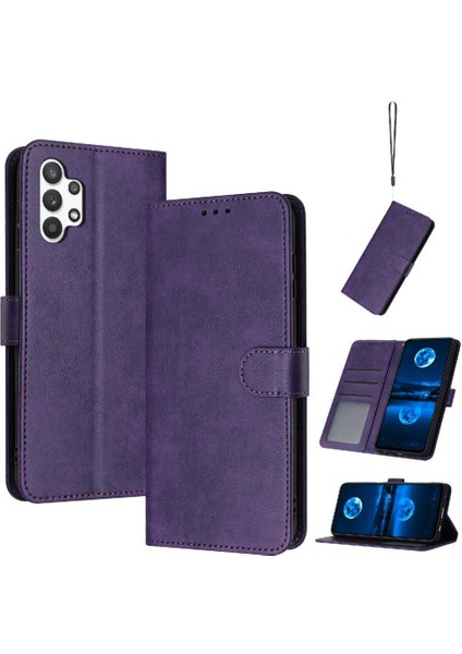 Samsung Galaxy A32 5g Kickstand Saf Renk Pu Deri Için Flip Case (Yurt Dışından)