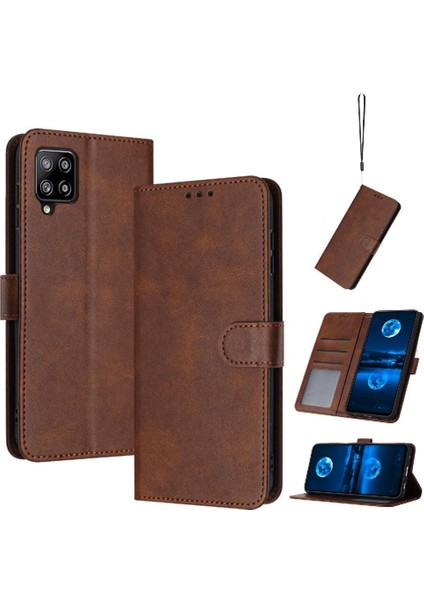 Kart Yuvası ile Samsung Galaxy A22 4g Saf Renk Pu Deri Için Flip Case (Yurt Dışından)