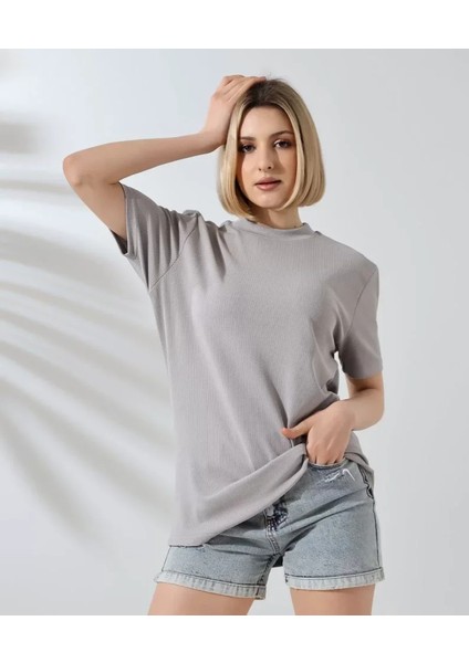 Sem E - Commerce Unisex Bisiklet Yaka Slim Fit T-Shirt - Boyalı Gri