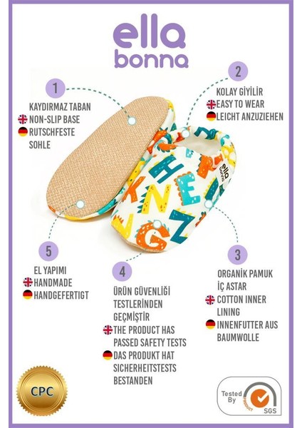 Desenli Bebek Patiği, Kaydırmaz Taban, Ev Kreş Ayakkabısı Panduf, Harfler modelleri
