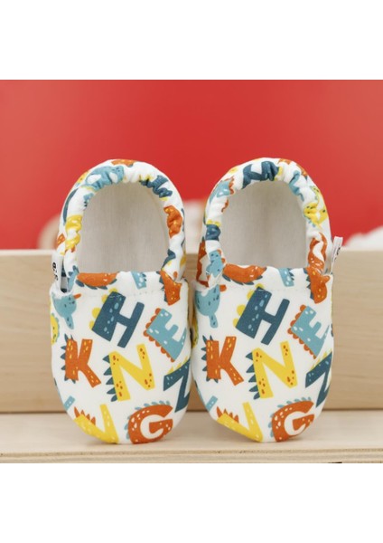 Desenli Bebek Patiği, Kaydırmaz Taban, Ev Kreş Ayakkabısı Panduf, Harfler