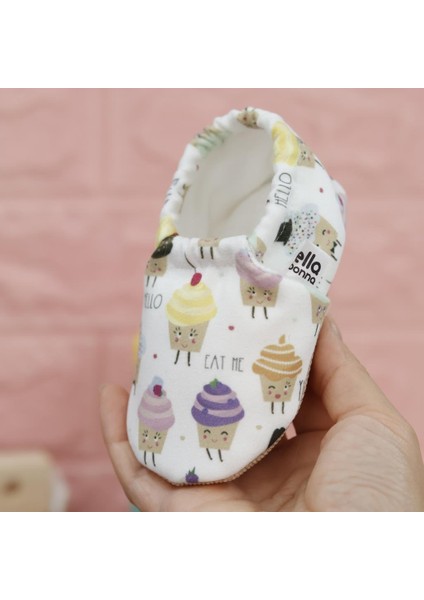 Desenli Bebek Patiği, Kaydırmaz Taban, Ev Kreş Ayakkabısı Panduf, Cupcake