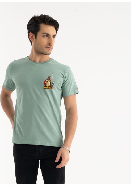 Antik Dalgıç Sparta Tasarım Tişört, Sparta Baskılı Su Yeşili Tişört,Unisex Pamuklu Su Yeşili Tişört, Baskılı Tasarım Tişört