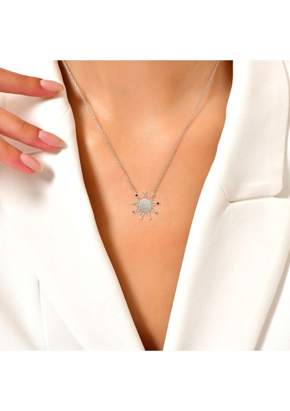 Renkli Zirkon Taşlı Güneş 925 Ayar Gümüş Kolye Beyaz Renk fiyatları