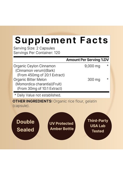 Ceylon Cinnamon 9000 Mg And Bitter Melon 300 Mg 240 Kapsul 2 In 1 Support Organic