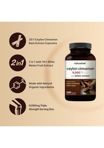 Ceylon Cinnamon 9000 Mg And Bitter Melon 300 Mg 240 Kapsul 2 In 1 Support Organic