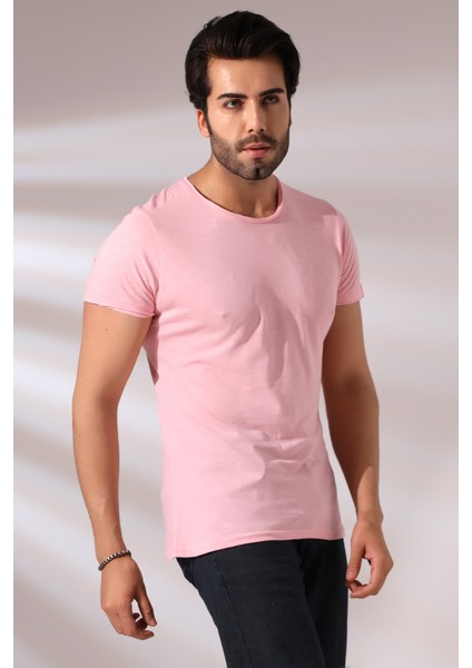 Pis Dikim Bisiklet Yaka Flamlı Kısa Kol Basic T-Shirt 19959 Pudra fiyatları