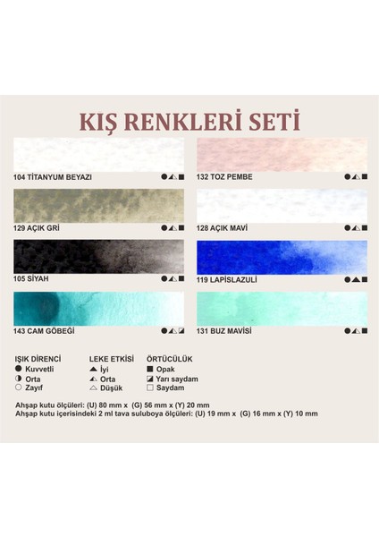 8'li Kış Renkleri El Yapımı Suluboya Seti-Yarım Tava