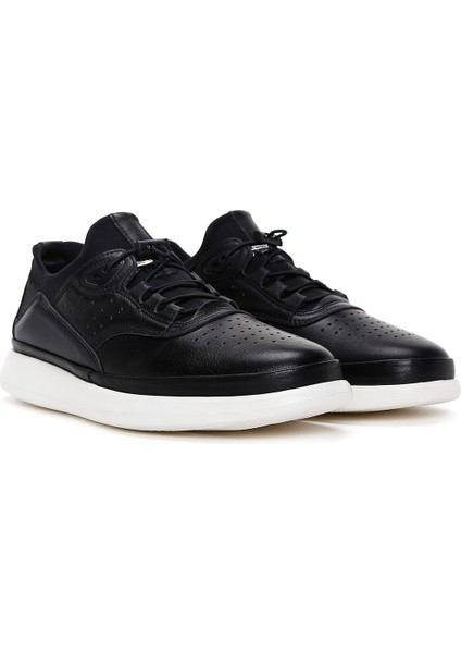Erkek Siyah Bağcıklı Deri Sneaker