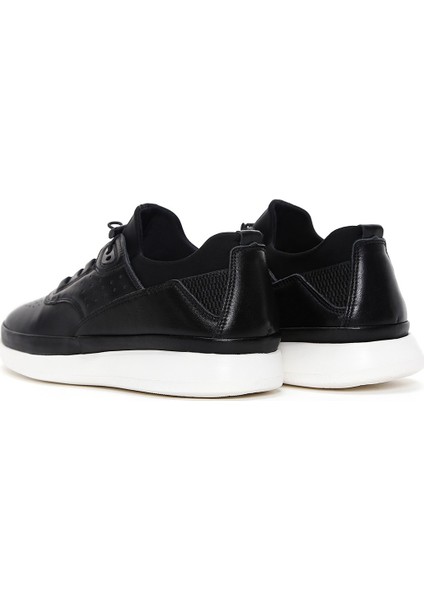 Erkek Siyah Bağcıklı Deri Sneaker