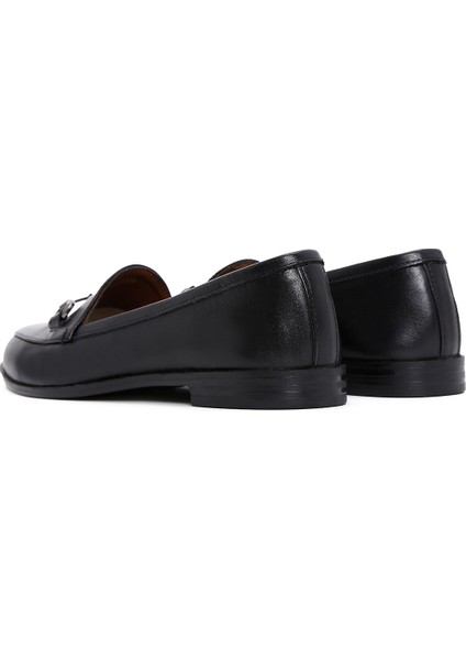 Kadın Siyah Deri Maskülen Loafer