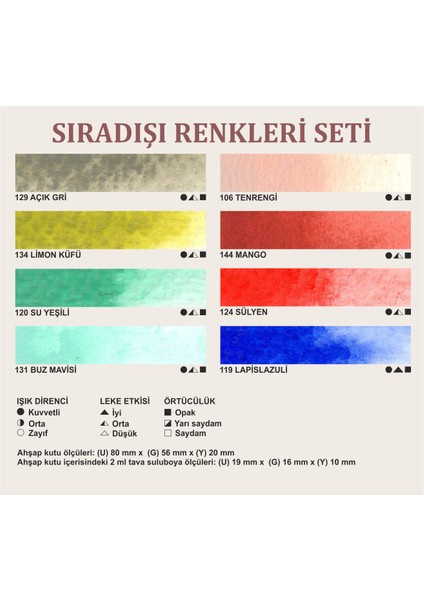 8'li Sıradışı Renkler El Yapımı Suluboya Seti-Yarım Tava fiyatları
