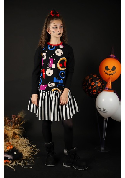 04-12 Yaş Kız Çocuk Black Mix Elbise