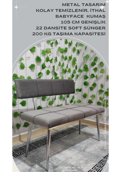 Metal Ayaklı Sırtlı Siyah Mutfak Salon Antre Yatak Odası Puf Bank Oturak Bench