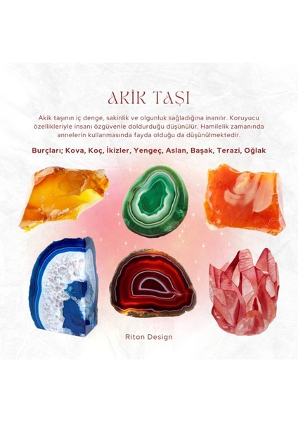 Akik Taşı Bileklik Burçları; Kova, Koç, Ikizler, Yengeç, Aslan, Başak, Terazi, Oğlak