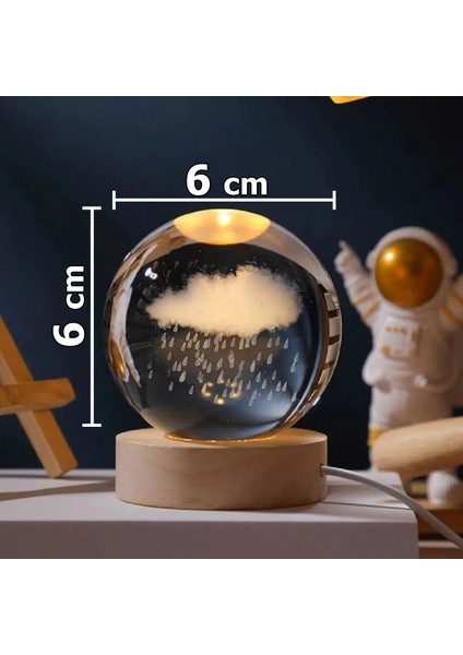 Cam Küre Işıklı Göz Yormayan Bulut ve Yağmur Motifli Masaüstü Aydınlatma Gece Lambası Dekoratif Çocuk Odası Salon Yatak Odası Lamba 6cm x 6cm Rain