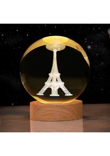 Cam Küre Işıklı Göz Yormayan Paris ve Eyfel Kule Motifli Masaüstü Aydınlatma Gece Lambası Dekoratif Çocuk Odası Salon Yatak Odası Lamba 6cm x 6cm Eyfel Kulesi
