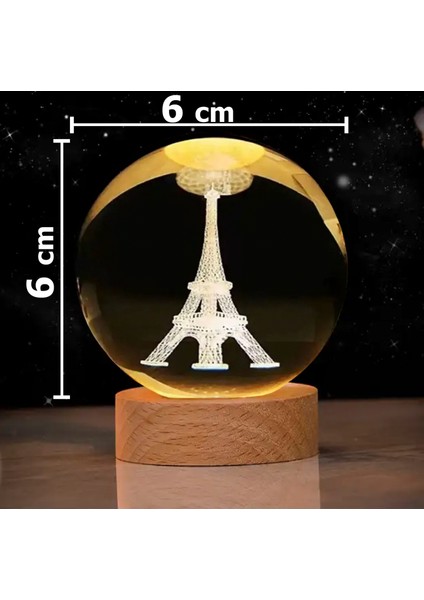Cam Küre Işıklı Göz Yormayan Paris ve Eyfel Kule Motifli Masaüstü Aydınlatma Gece Lambası Dekoratif Çocuk Odası Salon Yatak Odası Lamba 6cm x 6cm Eyfel Kulesi