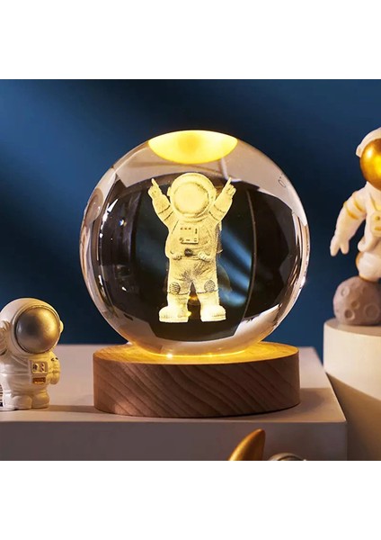 Cam Küre Işıklı Göz Yormayan Uzay ve Astronot Motifli Masaüstü Aydınlatma Gece Lambası Dekoratif Çocuk Odası Salon Yatak Odası Lamba 6cm x 6cm Cool Astronaut