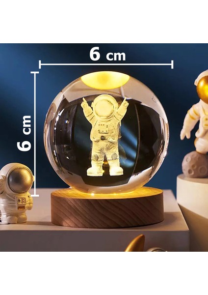 Cam Küre Işıklı Göz Yormayan Uzay ve Astronot Motifli Masaüstü Aydınlatma Gece Lambası Dekoratif Çocuk Odası Salon Yatak Odası Lamba 6cm x 6cm Cool Astronaut