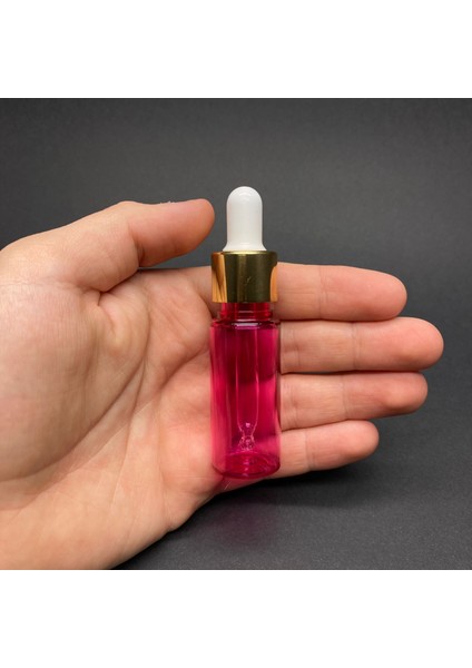 15 ml Plastik Pembe Şişe Cam Damlalıklı , Gold Metal Kapaklı , 15 cc Cam Damlalıklı Pe Şişe x 10 Adet