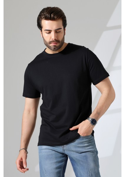 Erkek 3'lü Paket Comfort Fit %100 Pamuk Penye Kompakt T-Shirt 31751 Siyah-Beyaz-Lacivert fiyatları