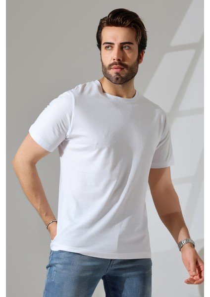 Erkek 3'lü Paket Comfort Fit %100 Pamuk Penye Kompakt T-Shirt 31751 Siyah-Beyaz-Lacivert modelleri