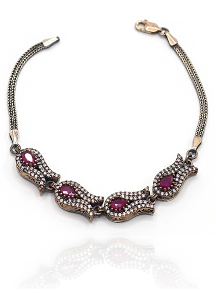 Yakut Taşlı Lale Model Gümüş Kadın Otantik Bileklik 201023240