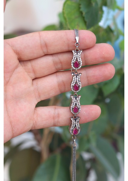 Yakut Taşlı Lale Model Gümüş Kadın Otantik Bileklik 201023240 fiyatları