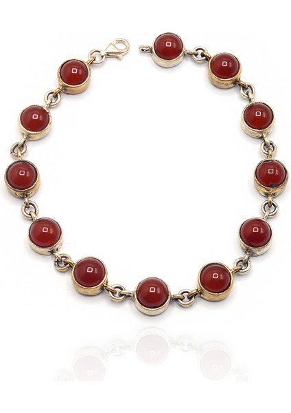 Akik Taşlı Yuvarlak Model Bayan Gümüş Bileklik 201023259