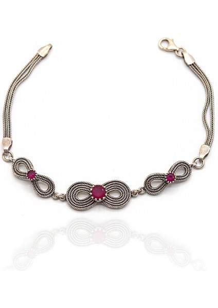 Yakut Taşlı Sonsuzluk Model Bayan Gümüş Bileklik 201023261