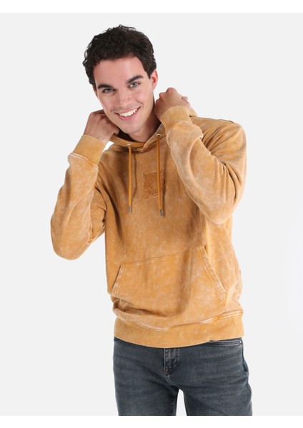 Regular Fit Baskılı Kapüşonlu Sarı Erkek Sweatshirt Cl1064608