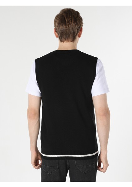 Slim Fit Yuvarlak Yaka Jakarlı Erkek Siyah Kazak