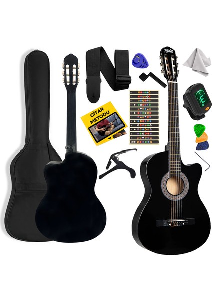 CG-395BK Siyah Klasik Gitar 4/4 Sap Ayarlı Kesik Kasa Full Set (Çanta Askı Tuner Metod Pena)